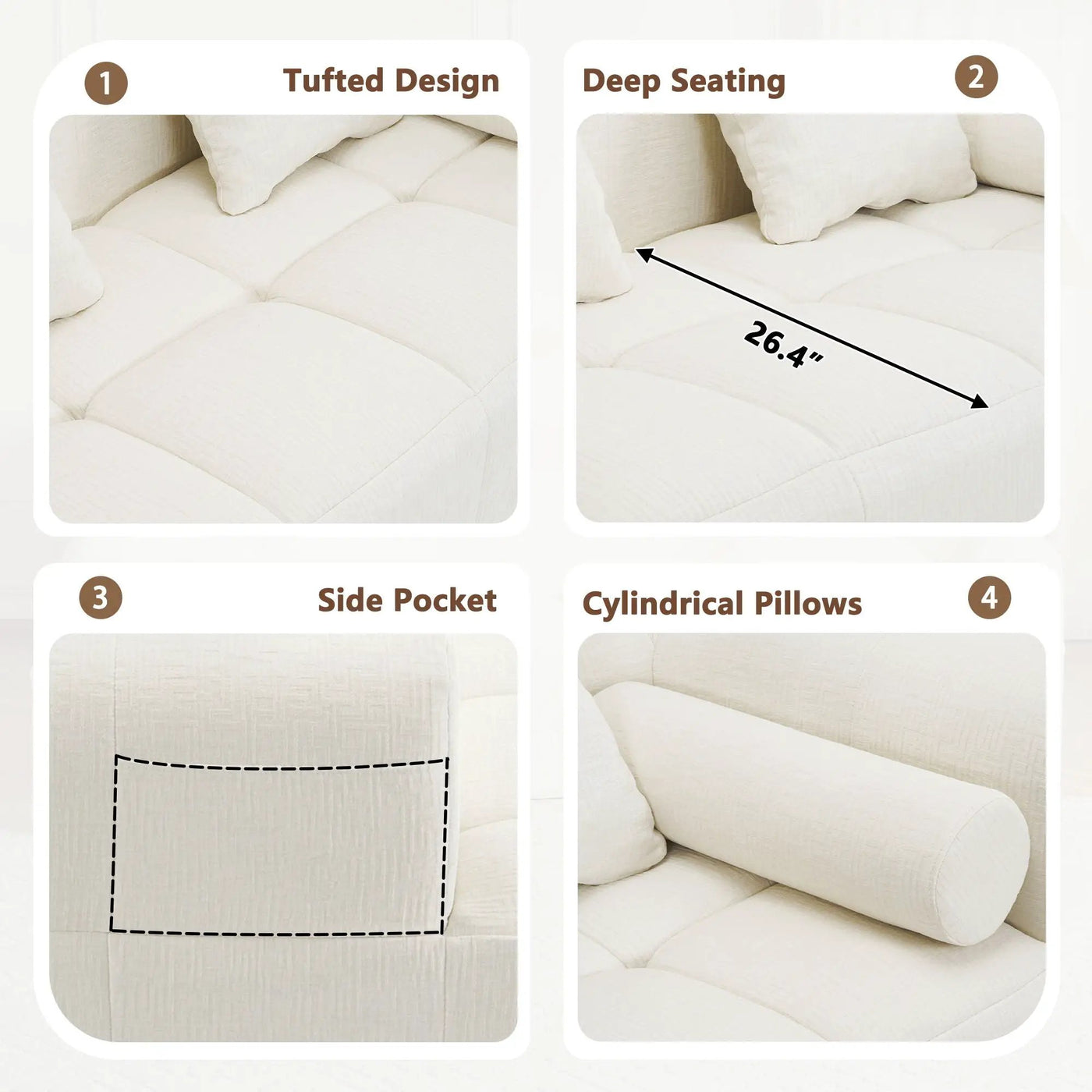 Sectional Free Combined Sofa With 2 Side Pockets by Unique Piece Furniture