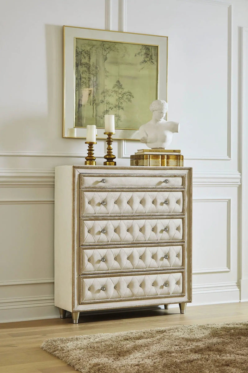 Antonella 5-drawer Bedroom Chest Ivory and Camel by Unique Piece Furniture