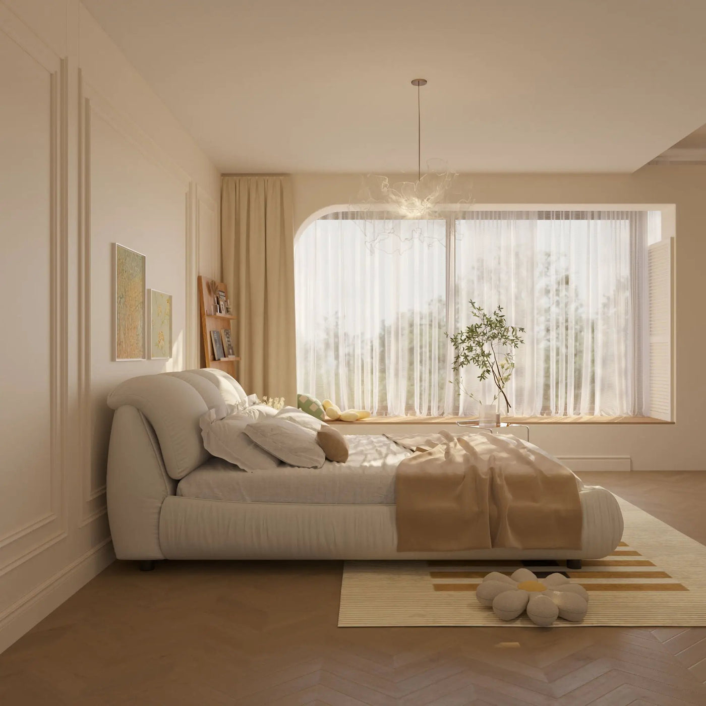 Luxury Upholstered Platform Bed With Oversized Padded Backrest And Solid Wood Frame by HouseOfZazla