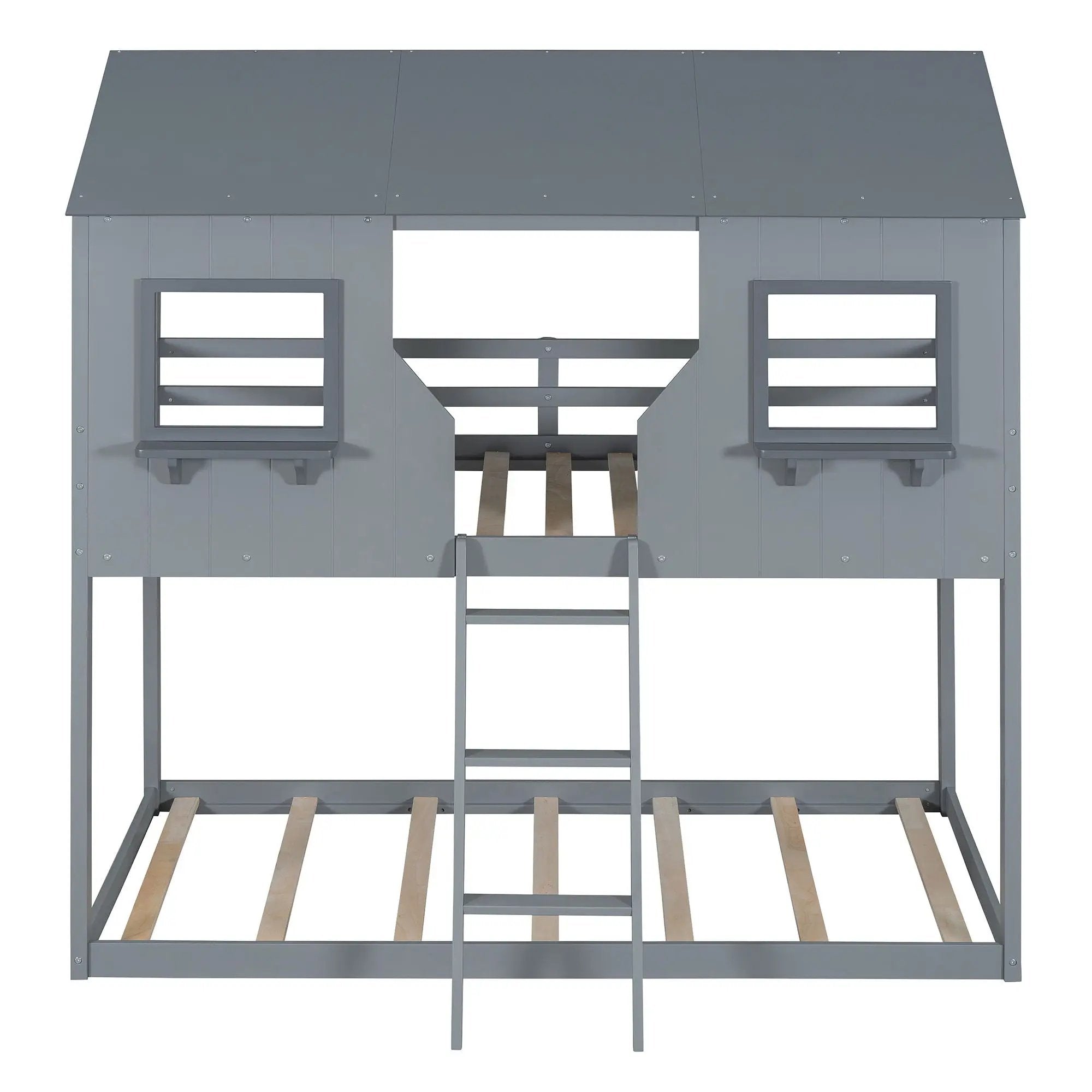 Twin Over Twin Bunk Bed With Roof, Window, Guardrail, Ladder by HouseOfZazla
