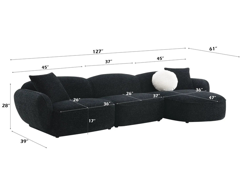 Lucifer - Sectional Sofa With 3 Pillows - Black Shimmer Chenille by Unique Piece Furniture