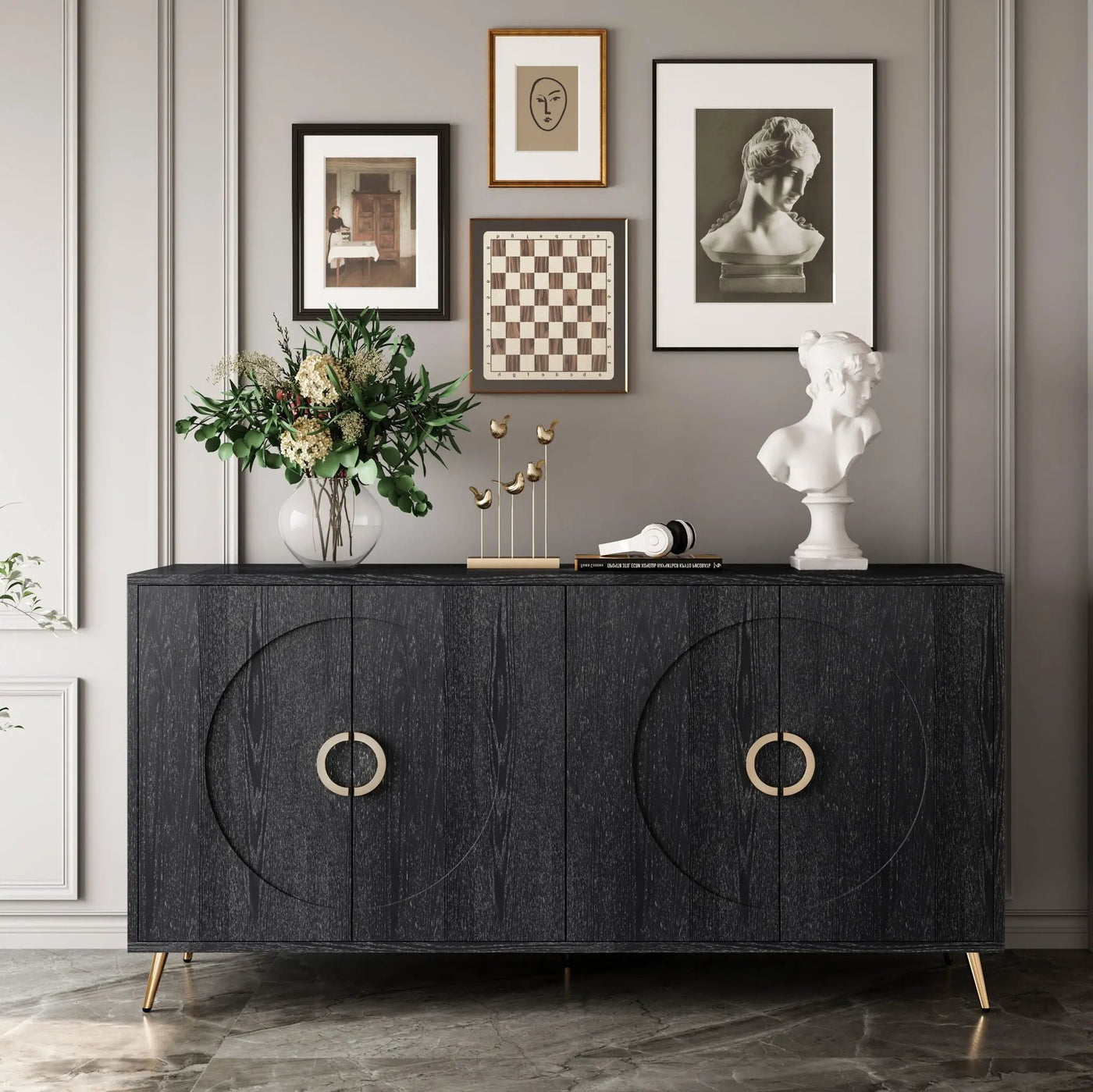 Modern Lacquered 4 Door Wooden Cabinet Sideboard Buffet Server Cabinet Storage Cabinet, For Living Room, Entryway, Hallway, Office, Kitchen And Dining Room by HouseOfZazla