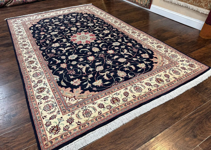 Navy Blue Pak Persian Rug 6x10, Floral Medallion, Traditional Persian Area Rug, Fine 240 KPSI by Jewel Rugs