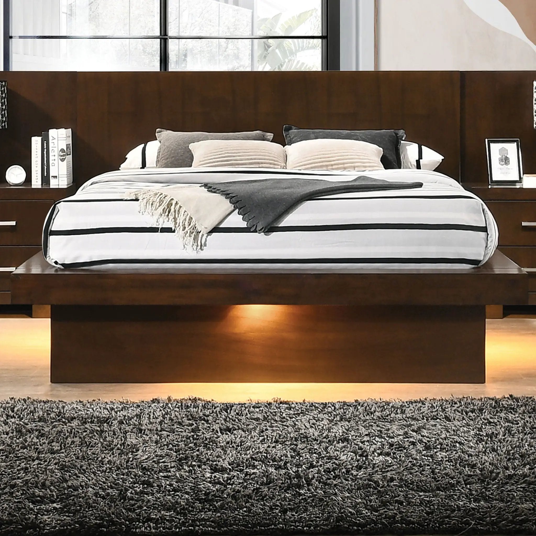 Jessica Wood Queen LED Panel Bed Cappuccino by Unique Piece Furniture
