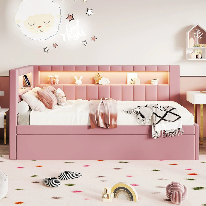 Upholstered Platform Bed With USB Ports And LED Belt