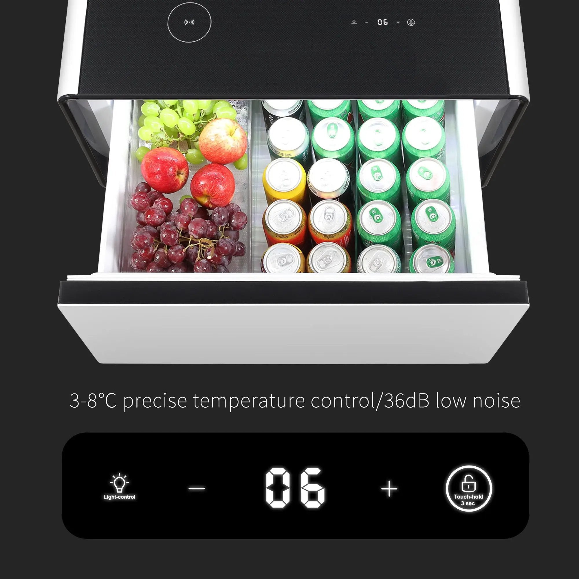 Modern Smart Side Table With Built-In Fridge, Wireless Charging, Temperature Control, Power Socket, USB Ports, Outlet Protection, Induction Light by Unique Piece Furniture