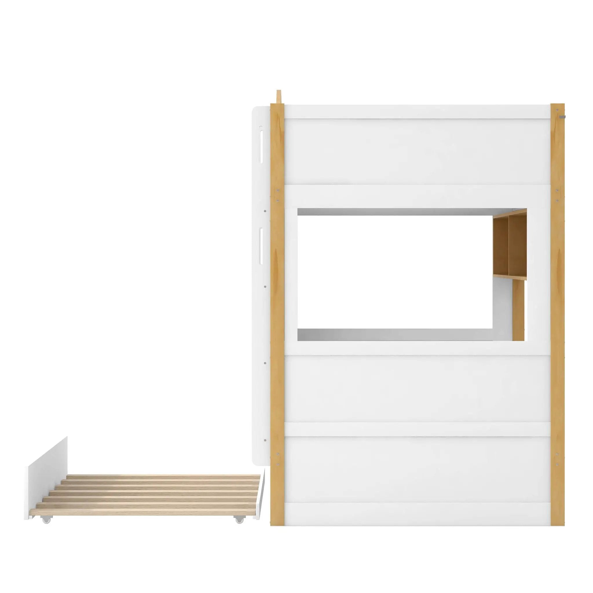 Bunk Bed With House Shaped Guardrails, Storage Shelves, And Trundle by HouseOfZazla