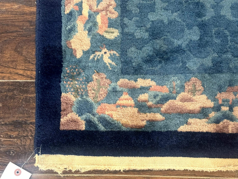 Blue Chinese Rug 2.6 x 4, Fete Rug, Peking Rug, Chinese Wool Rug, Art Deco Carpet by Jewel Rugs