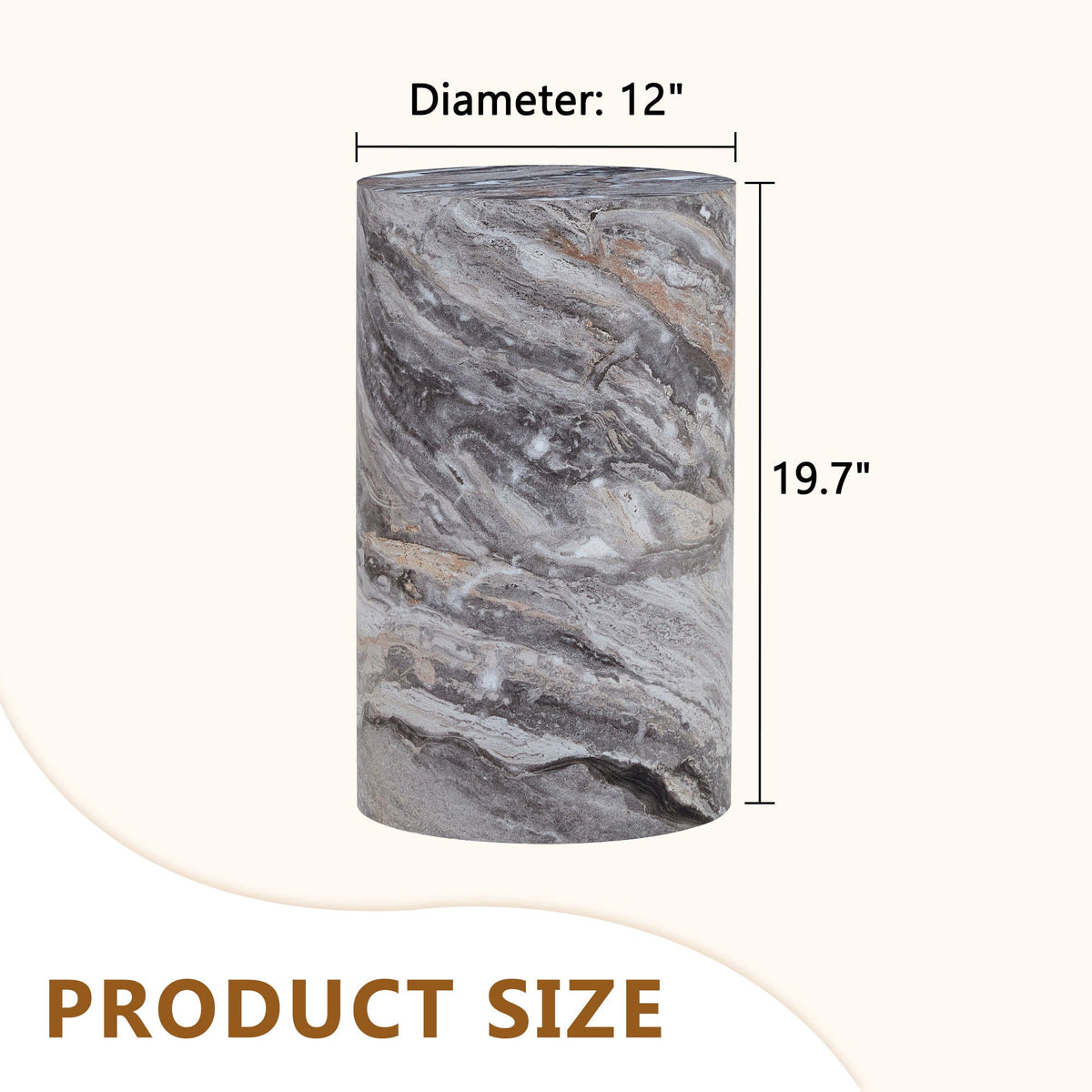 Gray Marble Textured Cylindrical Coffee Table with Stone Look - Gray, photo 3 of 4