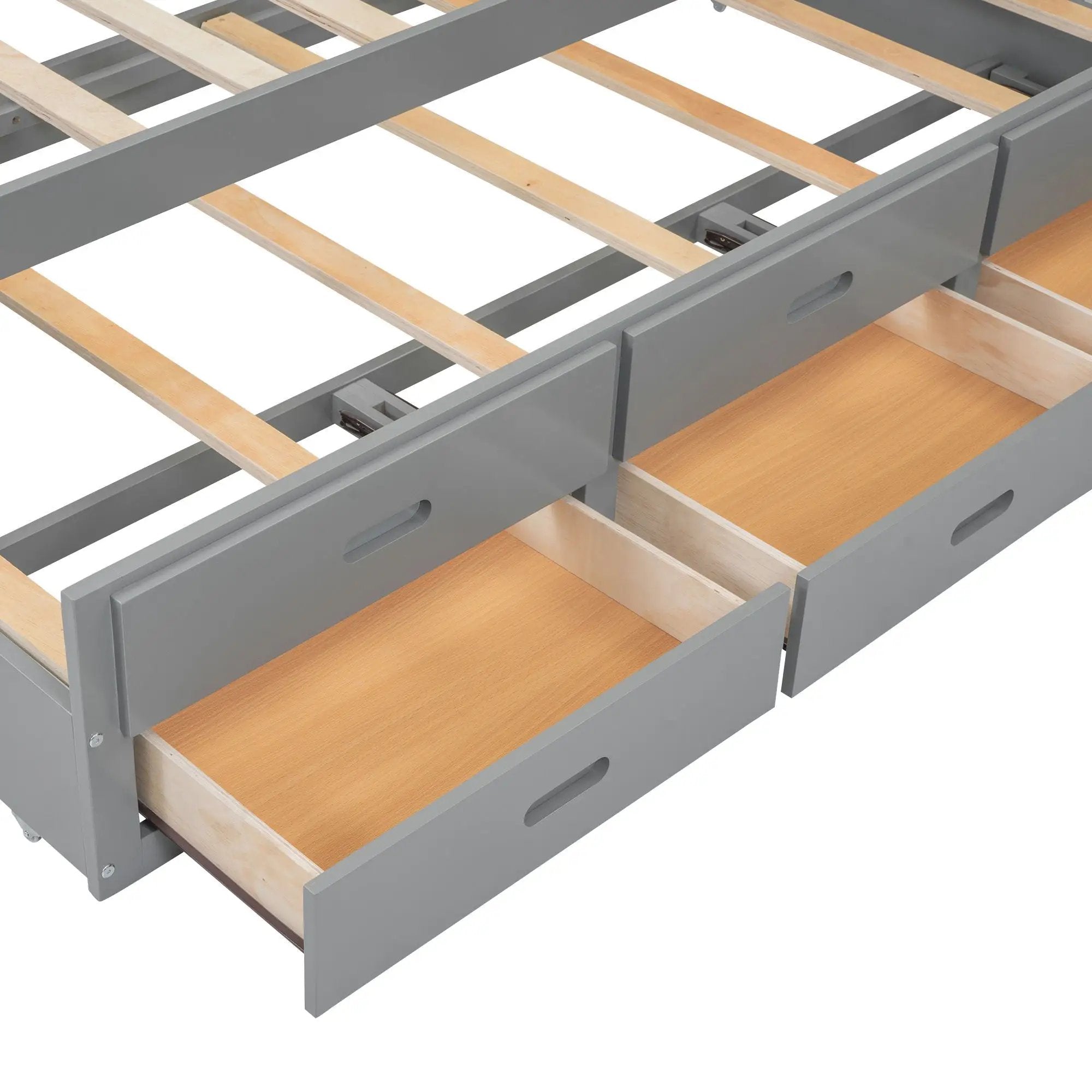 Full Size Platform Bed With Trundle, Drawers, USB Ports And Built In Shelves - Gray by HouseOfZazla