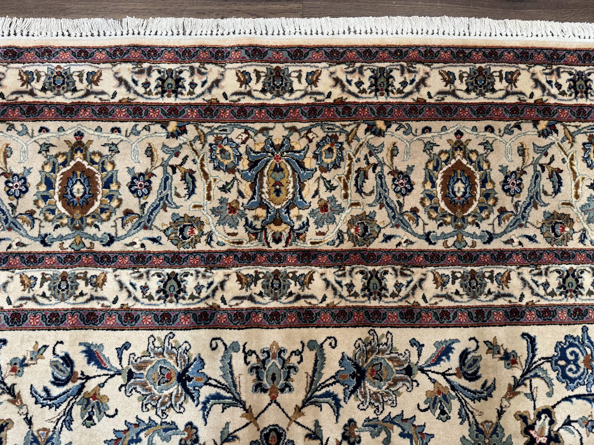 Persian Kashan Rug 10x14, Bone - Beige and Blue, Allover Pattern, Traditional Persian Carpet, Fine 260 KPSI by Jewel Rugs