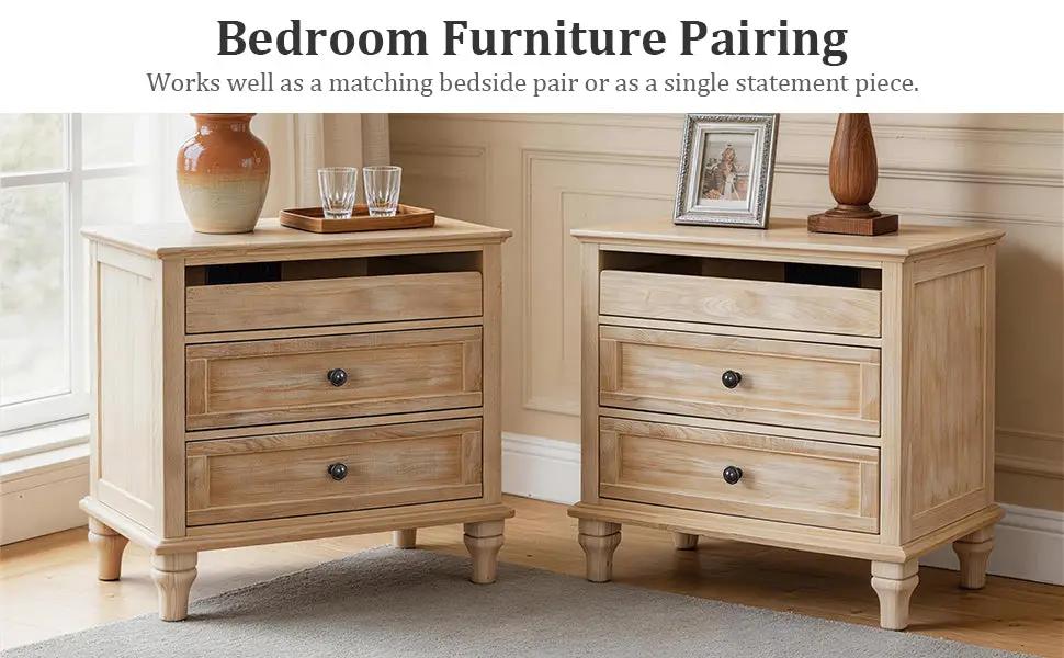28" Wood Nightstand with Charging Station by HouseOfZazla