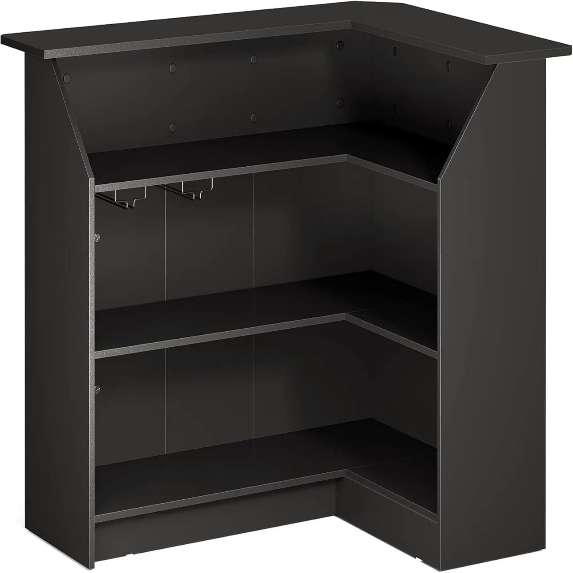 L-Shaped Home Bar Cabinet With Stemware Racks, 4 Tier Corner Unit, Liquor Wine Bar Table & Reception Desk For Home Pub - Black by HouseOfZazla