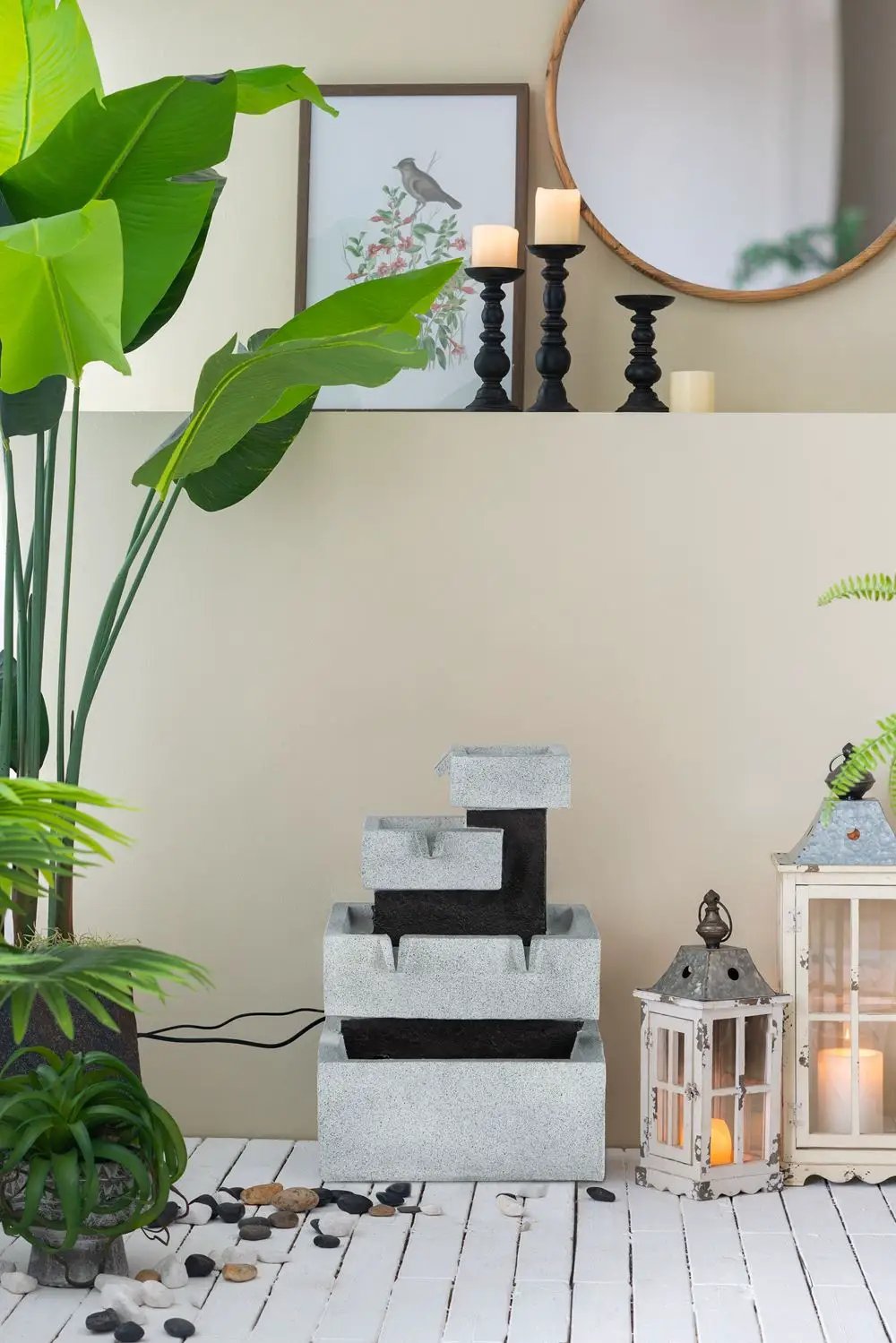 Decorative 4 Tier Block Fountain With Light, For Indoor And Outdoor - Black / Gray by HouseOfZazla