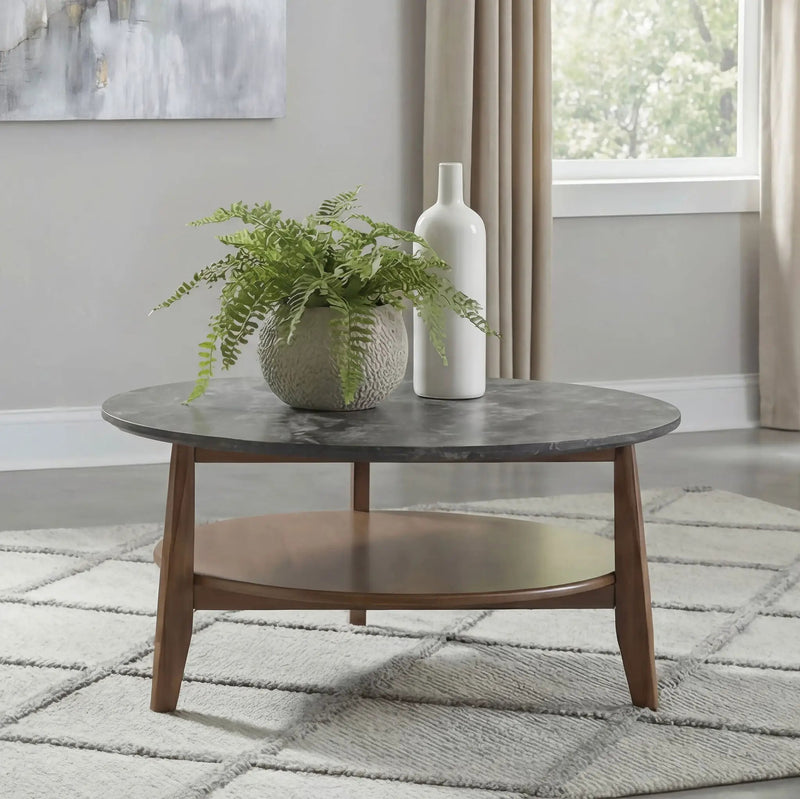 Bradley Round SmartTop Cocktail Coffee Table Smokey Grey and Brown by Unique Piece Furniture