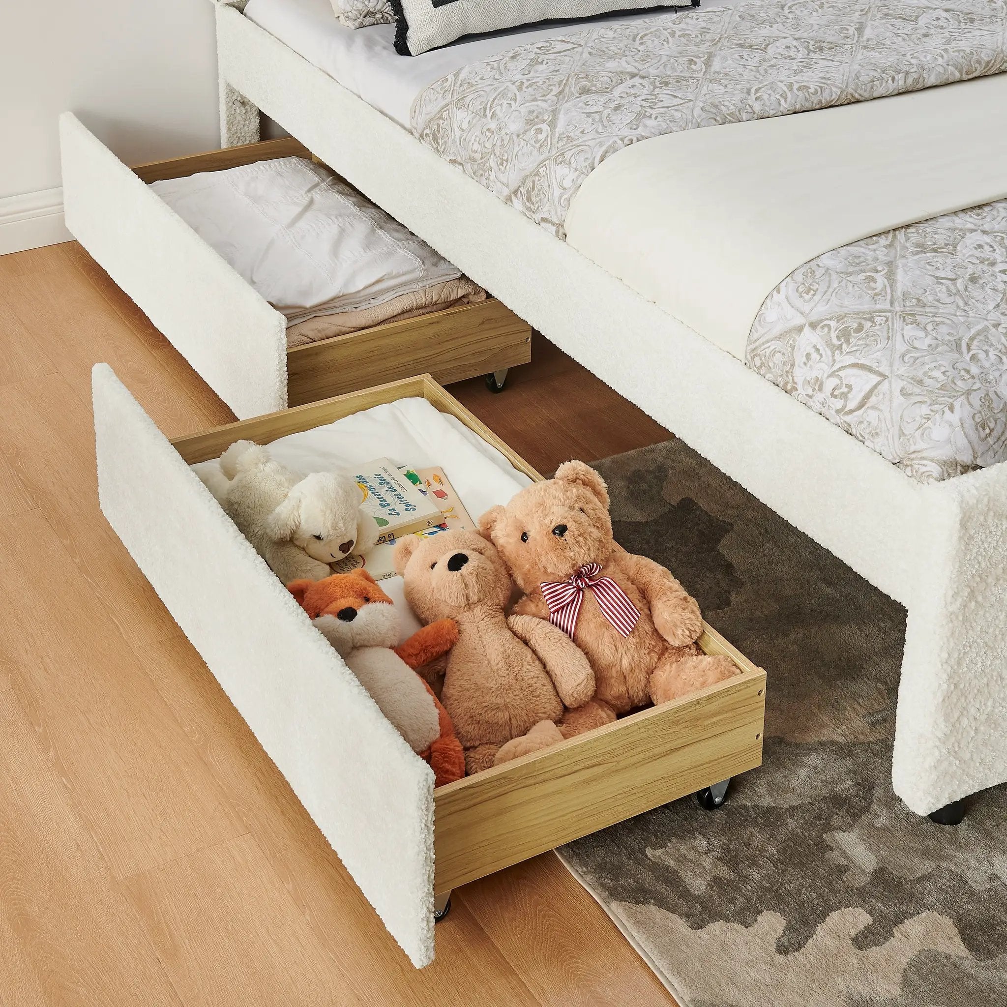 Queen Size Vertical Channel Tufted Upholstered Bed with Storage and Trundle by HouseOfZazla