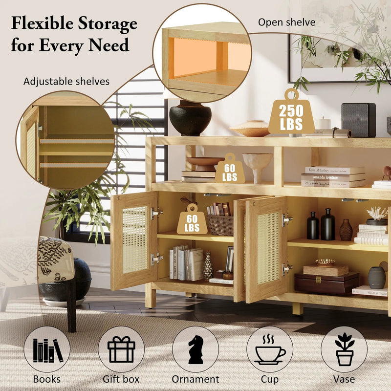 Bohemian Style Rattan Buffet Storage Cabinet with Solid Wood Frame by HouseOfZazla