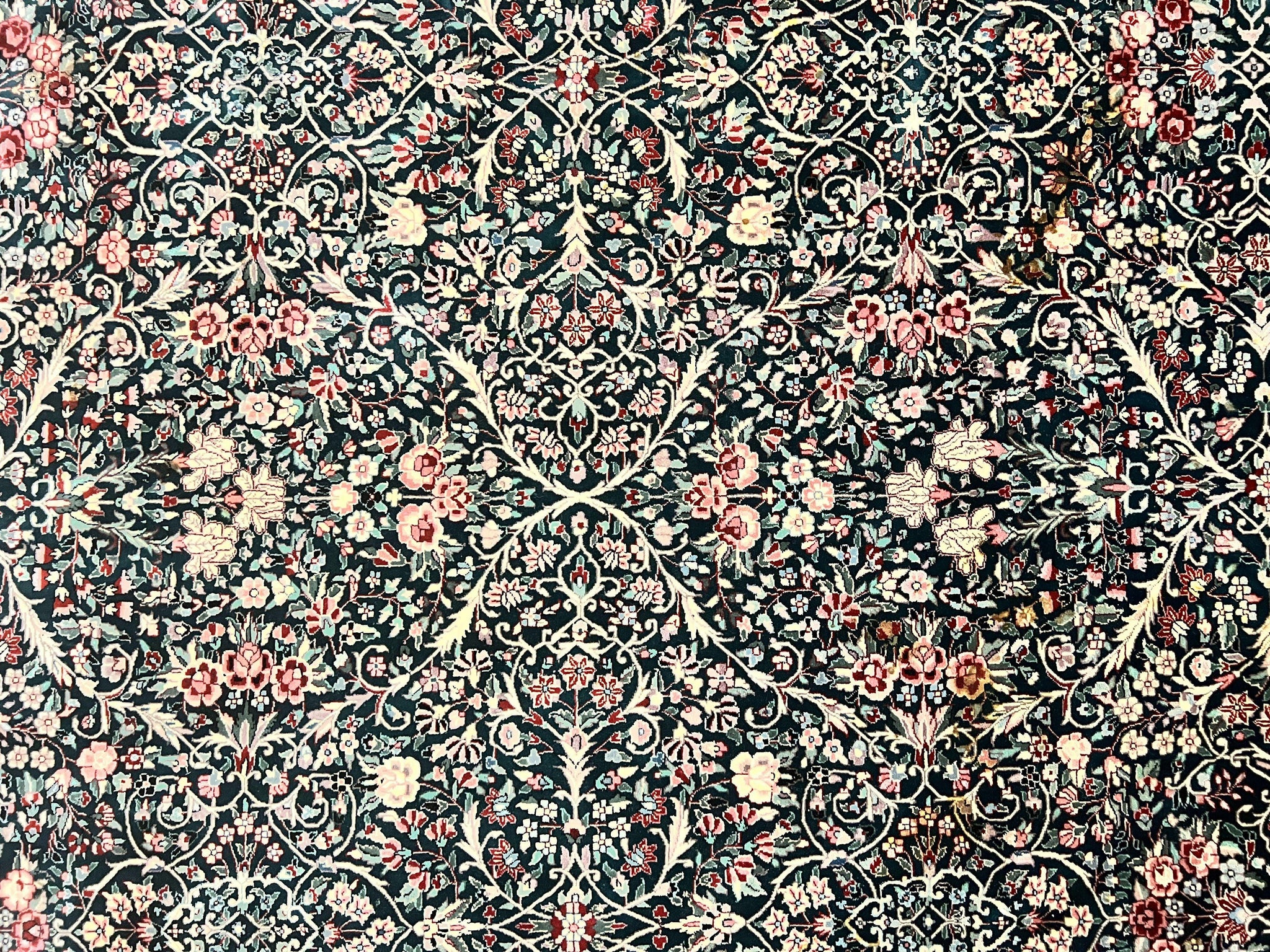 Large Sino Persian Rug 10x14, Wool Hand Knotted Vintage Carpet, Dark Green & Beige, Kirman Floral Rug, Fine Weave, Traditional, Large by Jewel Rugs