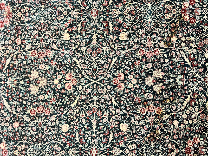 Large Sino Persian Rug 10x14, Wool Hand Knotted Vintage Carpet, Dark Green & Beige, Kirman Floral Rug, Fine Weave, Traditional, Large by Jewel Rugs