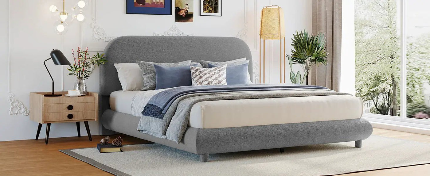 Upholstered Platform Bed With Thick Solid Frame And Stylish Curve-Shaped Design by HouseOfZazla