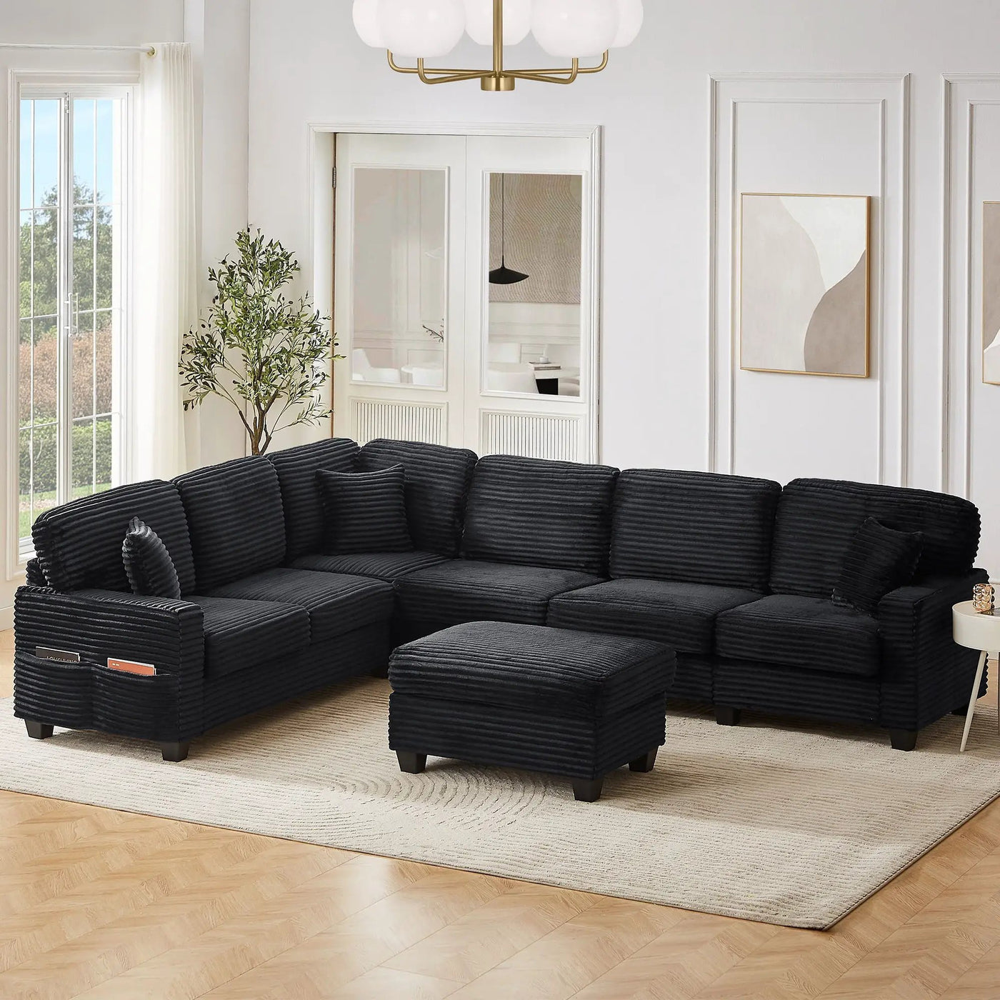 Upholstered U-Shaped Sectional Sofa With Movable Ottoman And Side Storage Pockets by HouseOfZazla