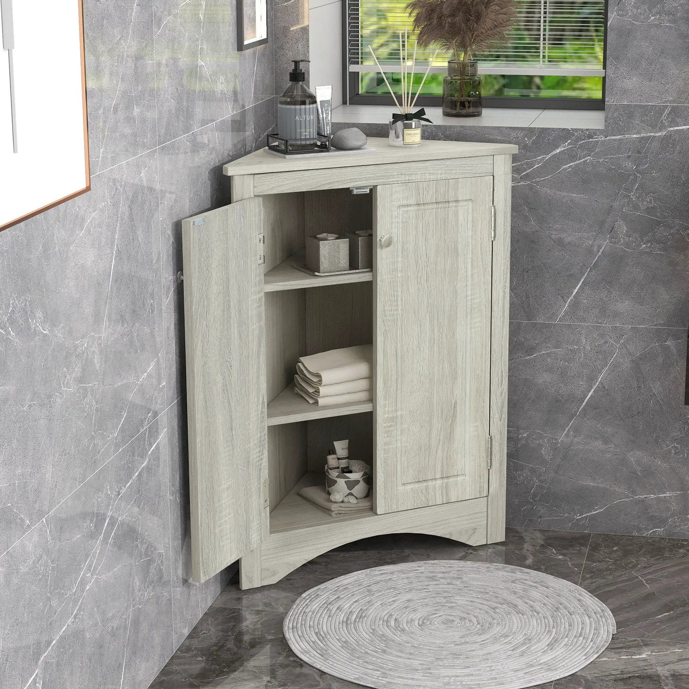Triangle Bathroom Storage Cabinet With Adjustable Shelves, Freestanding Floor Cabinet For Home Kitchen by HouseOfZazla