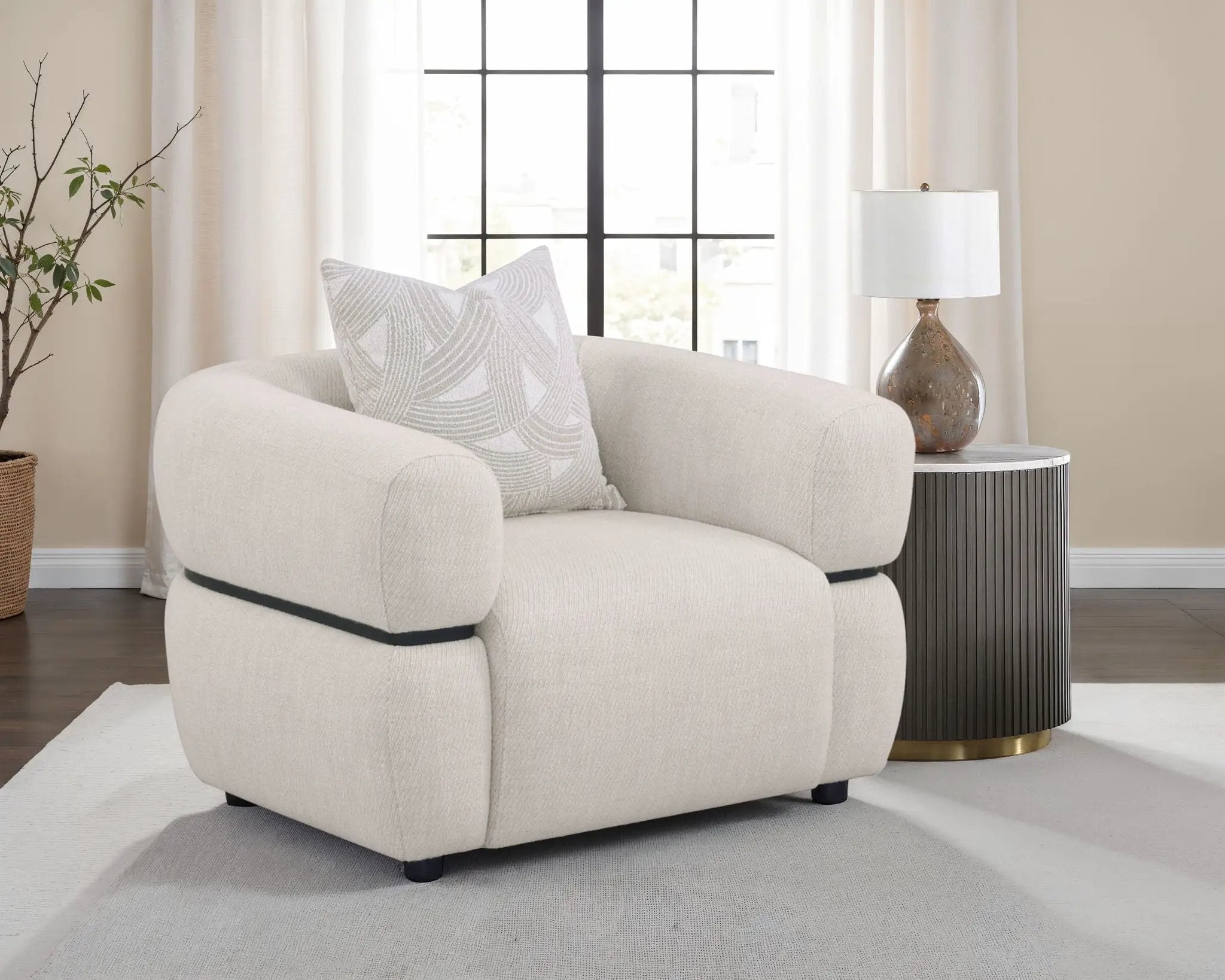 Jeanette Fabric Upholstered Round Arm Accent Chair Beige by Unique Piece Furniture