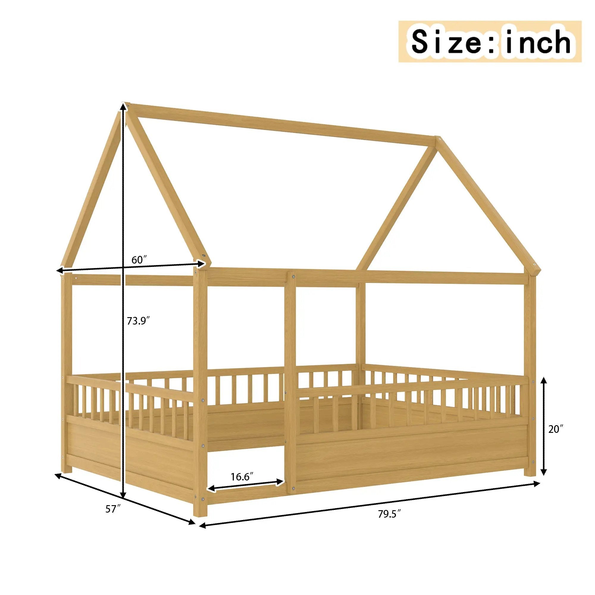 Full Size Wooden Bed with House Roof Frame by HouseOfZazla