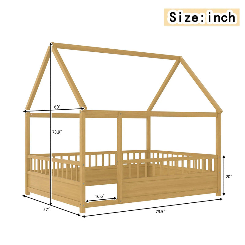 Full Size Wooden Bed with House Roof Frame by HouseOfZazla
