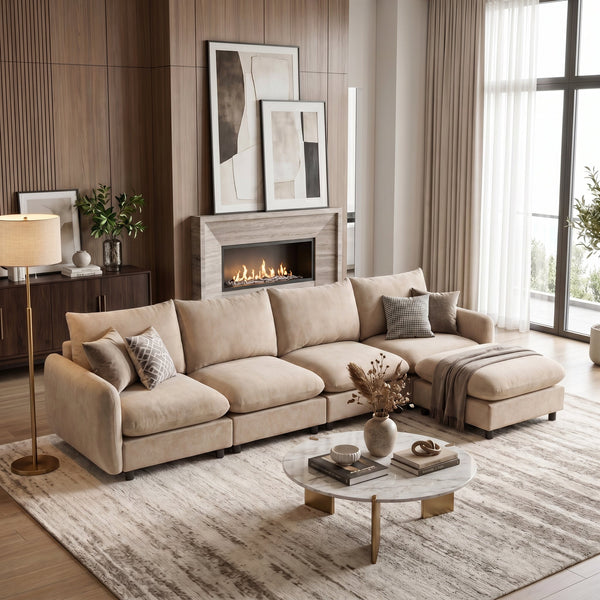 130 Inch Oversize Modular Sectional Sofa with Ottoman - Nomad or White