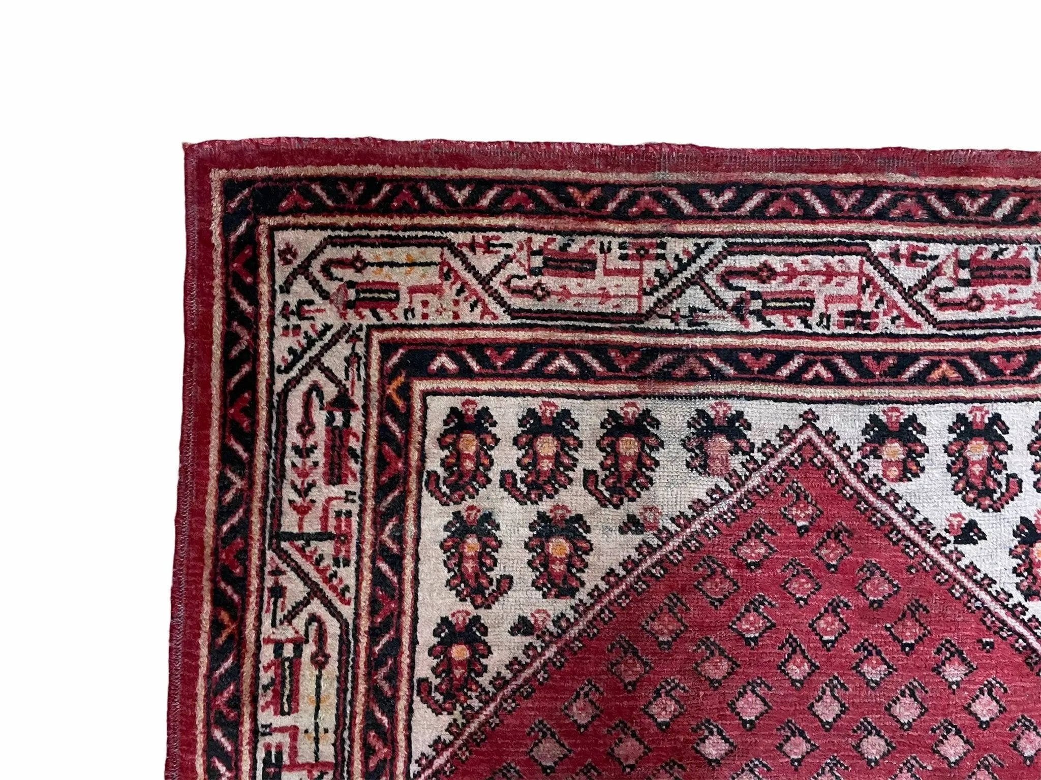 4 X 6.5 Antique Handmade Wool Rug Paisley Boteh Design Tribal Rug Red Ivory by Jewel Rugs