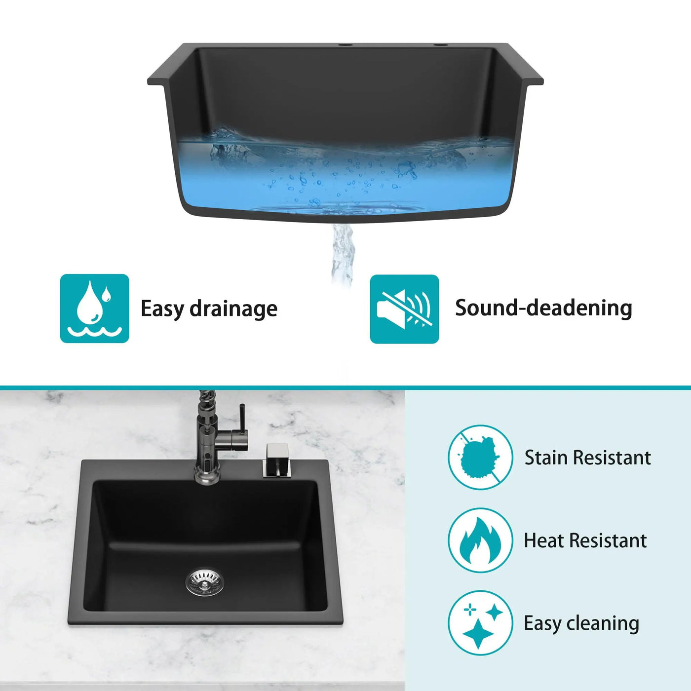 Quartz Kitchen Sink, Granite Composite, Drop In Sink With Durable Design by HouseOfZazla