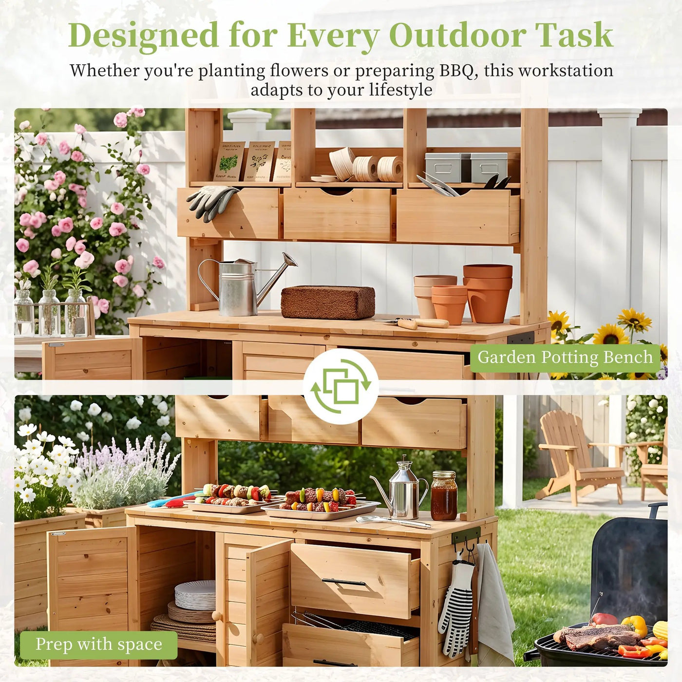 TOPMAX Farmhouse Patio Potting Bench with Storage and Workstation by HouseOfZazla