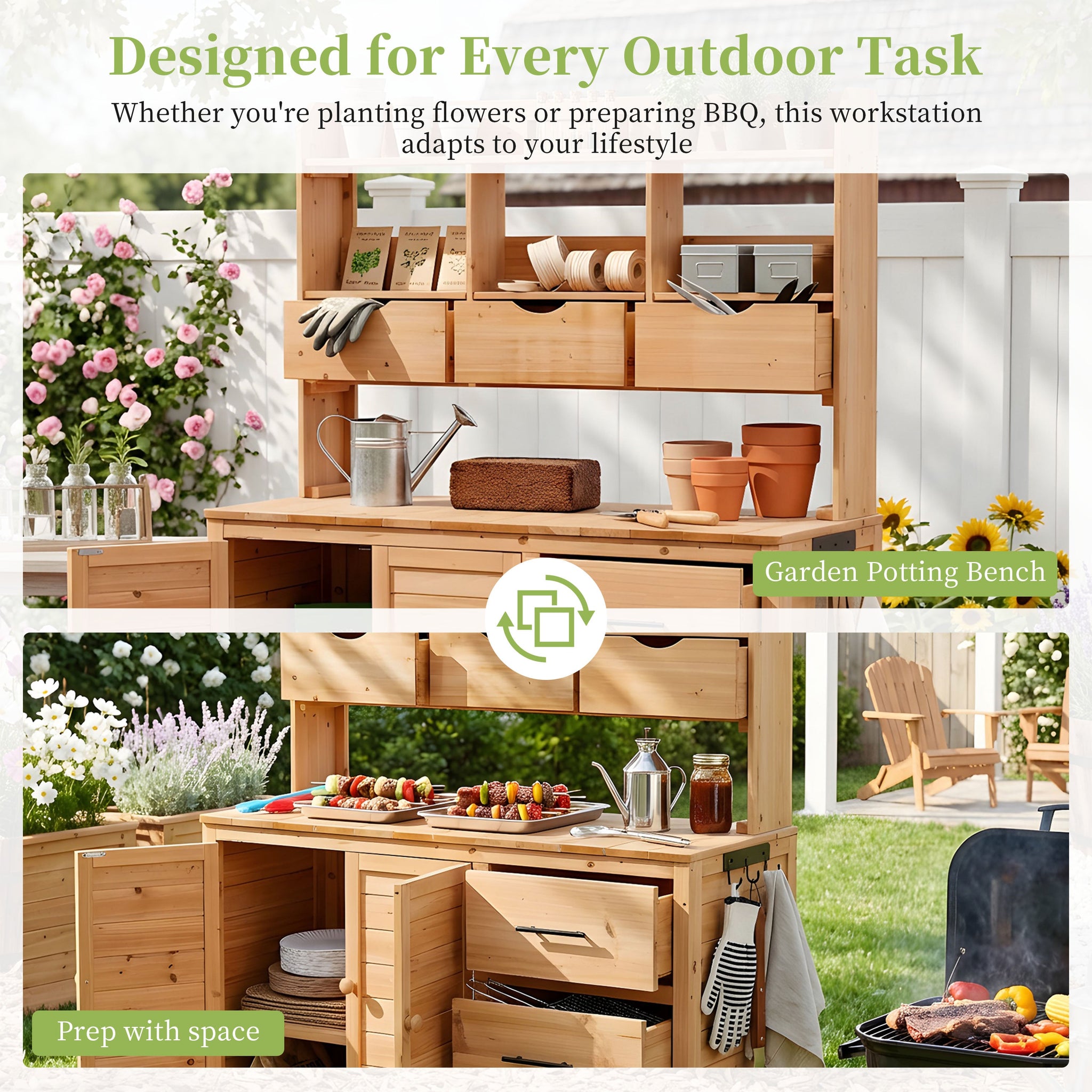 TOPMAX Farmhouse Patio Potting Bench with Storage and Workstation by HouseOfZazla