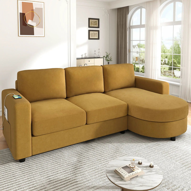 Modern L-Shaped Sectional Sofa With Curved Chaise, USB Ports, And Side Storage Pockets by Unique Piece Furniture