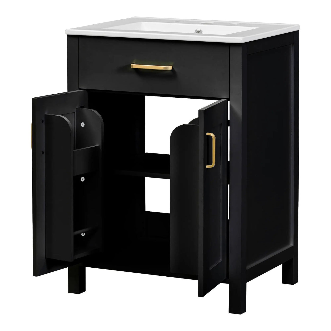 Modern Bathroom Vanity With Ceramic Sink, Soft-Close Doors, Flip Drawer, U-Shaped Shelves, Elegant Storage Solution by HouseOfZazla