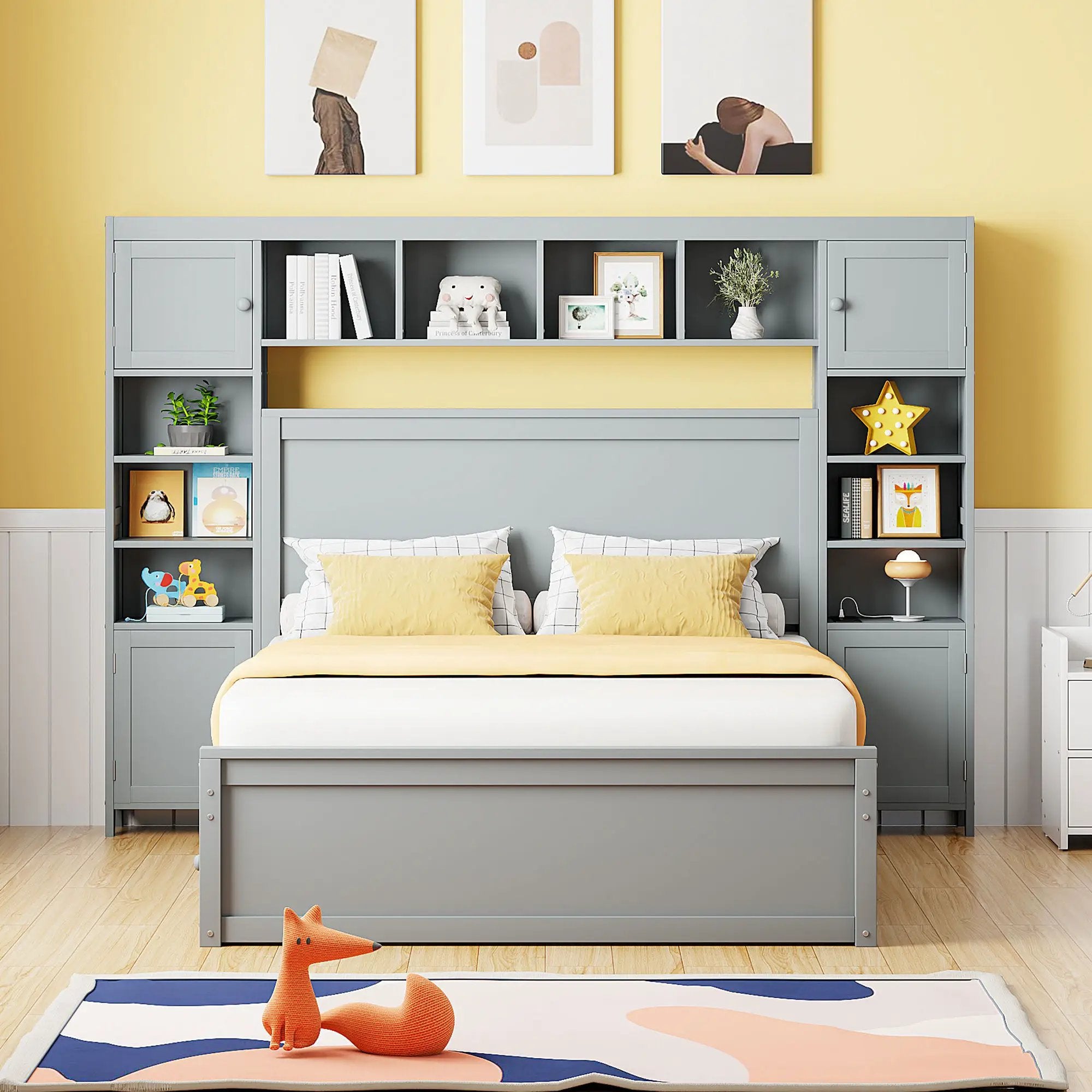 Bed With All In One Cabinet, Shelf And Sockets, Trundle by HouseOfZazla