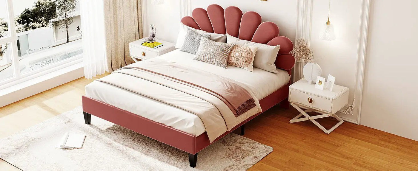 Upholstered Platform Bed With Flower Pattern Headboard by HouseOfZazla