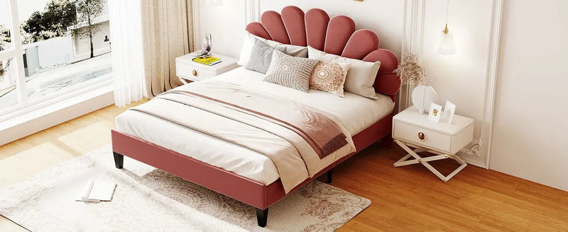 Upholstered Platform Bed With Flower Pattern Headboard by HouseOfZazla