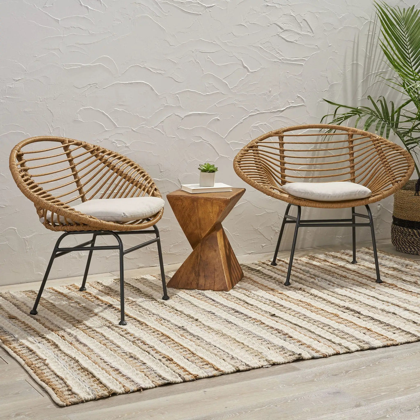 Cordella Outdoor Woven Wicker Chairs with Cushions, Set of 2 by HouseOfZazla