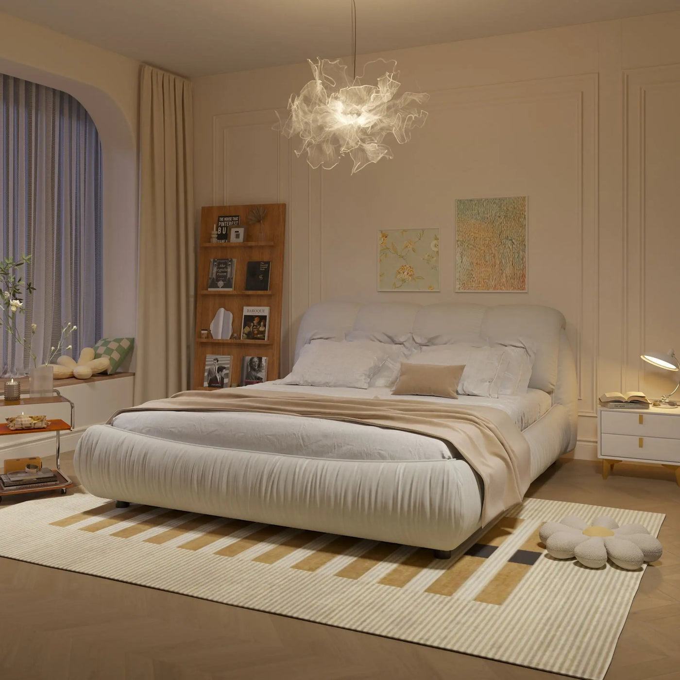 Luxury Upholstered Platform Bed With Oversized Padded Backrest And Solid Wood Frame by HouseOfZazla