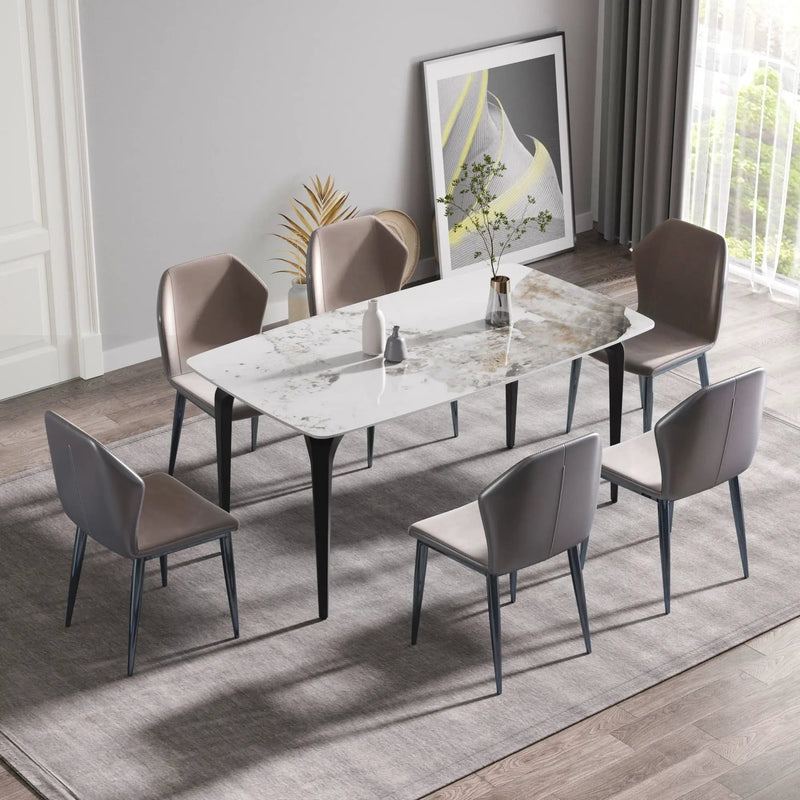 Modern Artificial Stone Pandora Curved Leg Dining Table 6 People - Antique White by HouseOfZazla