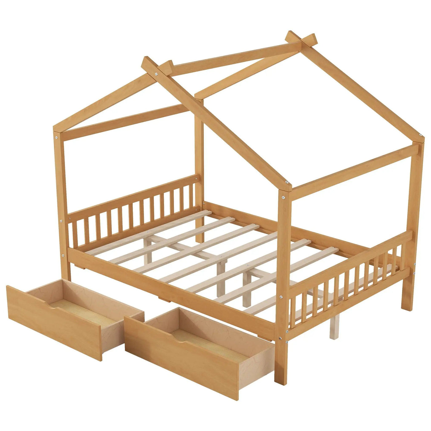House Style Platform Bed With Headboard, Footboard, 2 Drawers, And Roof Design by HouseOfZazla