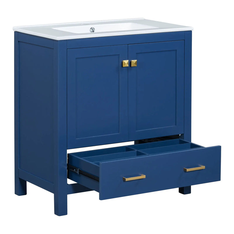 Bathroom Vanity With Single Sink, Combo Cabinet Undermount Sink, Bathroom Storage Cabinet With Two Doors And A Drawer, Soft Closing, Multifunctional Storage, Solid Wood Frame by HouseOfZazla