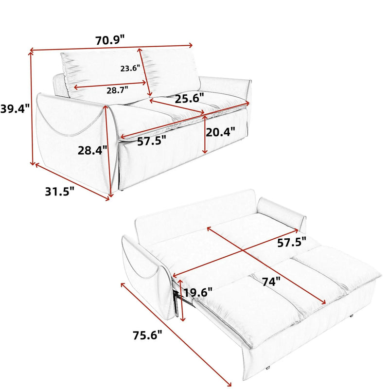 Pull Out Sofa Bed, 3 Seat Convertible Sleeper Sofa With 2 In 1 Pillow And Blanket Set by HouseOfZazla