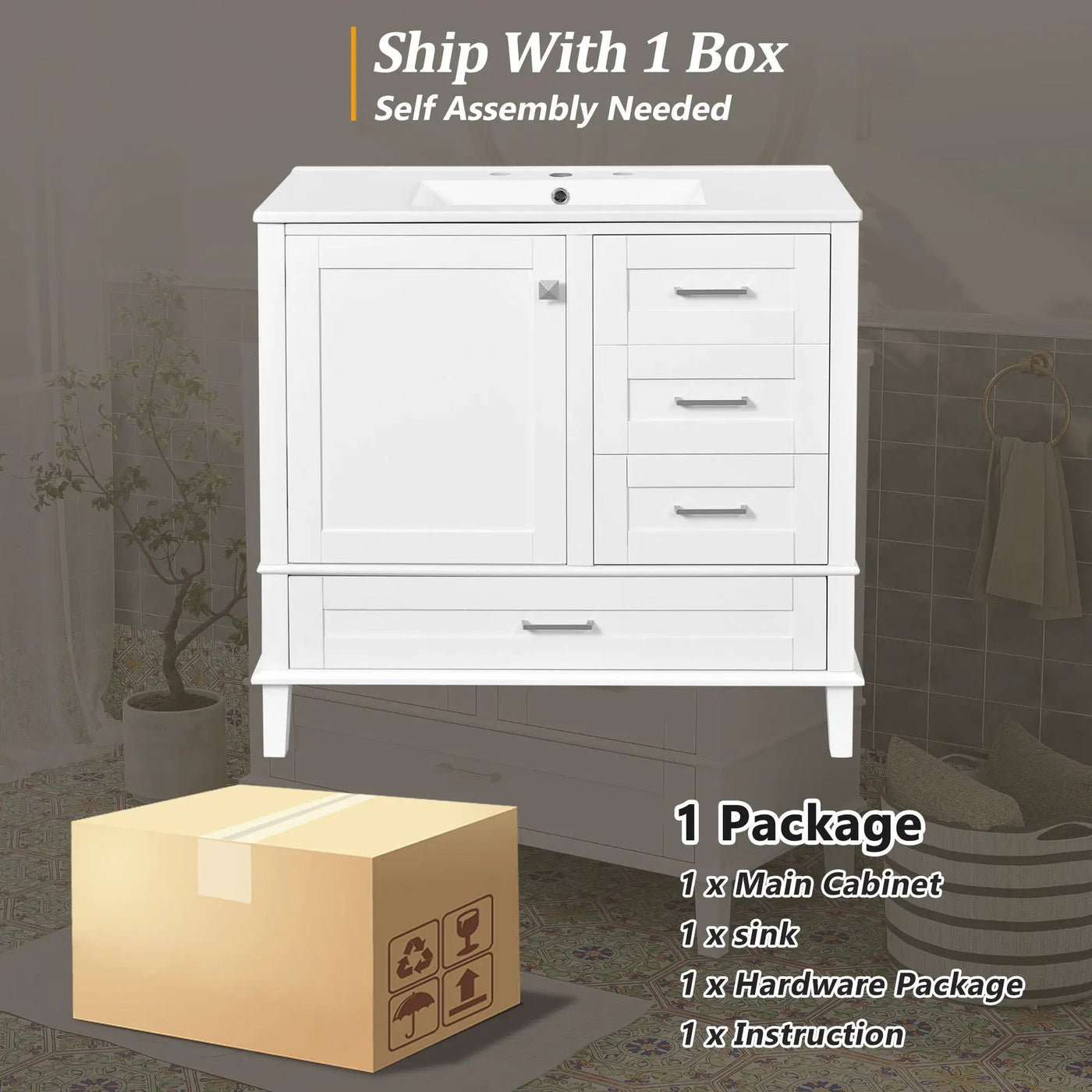 Bathroom Vanity, Modern Bathroom Cabinet With Sink Combo Set, Bathroom Storage Cabinet With A Soft Closing Door And 3 Drawers, Solid Wood Frame by Unique Piece Furniture