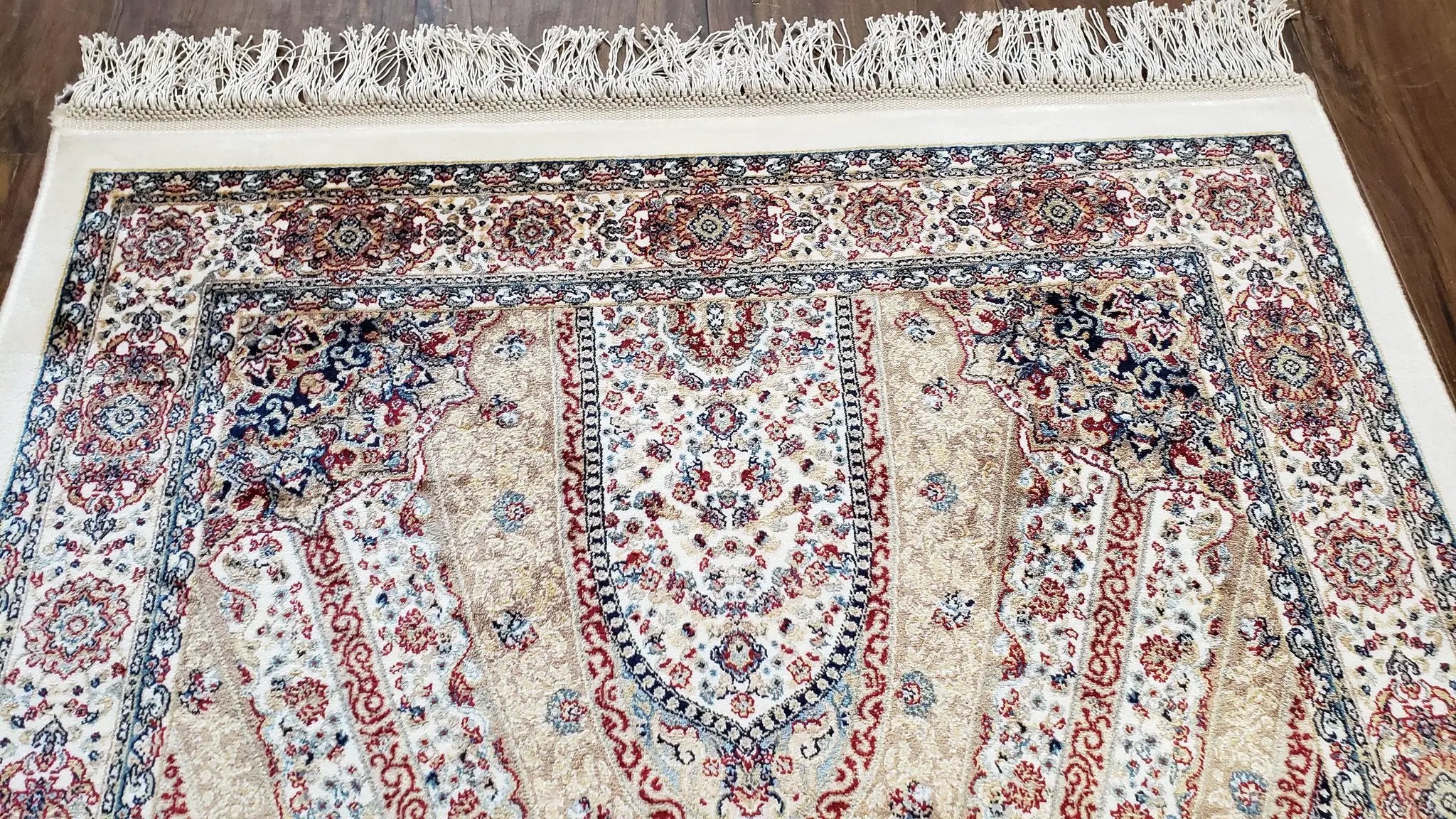 Beige & Cream Small Turkish Silk Rug, Bamboo Silk, Power-Loomed, Persian Design, High Quality, Soft Accent Rug, 3x5 ft, 2' 8" x 4' 11" by Jewel Rugs