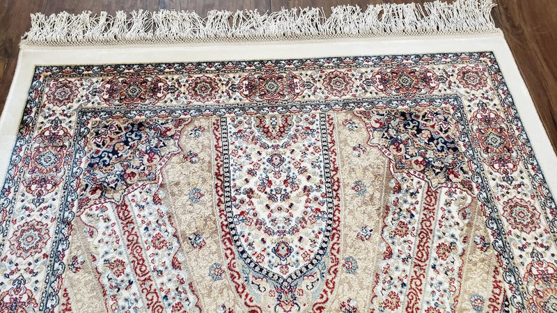 Beige & Cream Small Turkish Silk Rug, Bamboo Silk, Power-Loomed, Persian Design, High Quality, Soft Accent Rug, 3x5 ft, 2' 8" x 4' 11" by Jewel Rugs
