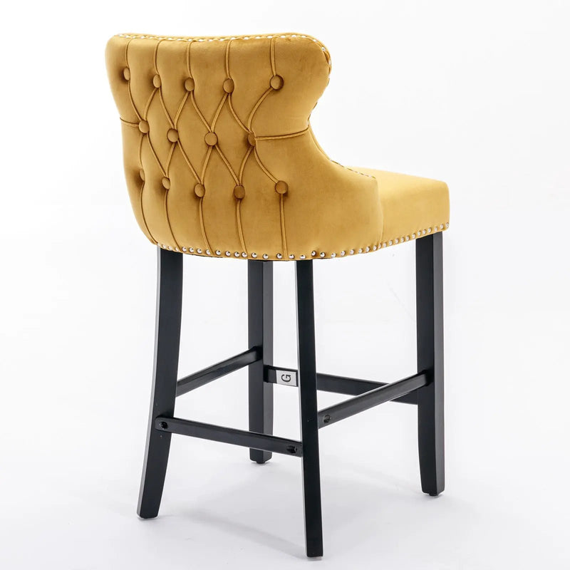 Contemporary Upholstered Wing-Back Barstools With Button Tufted Decoration And Wooden Legs, And Nailhead Trim, Leisure Style Bar Chairs, Bar Stools (Set of 2) by Unique Piece Furniture