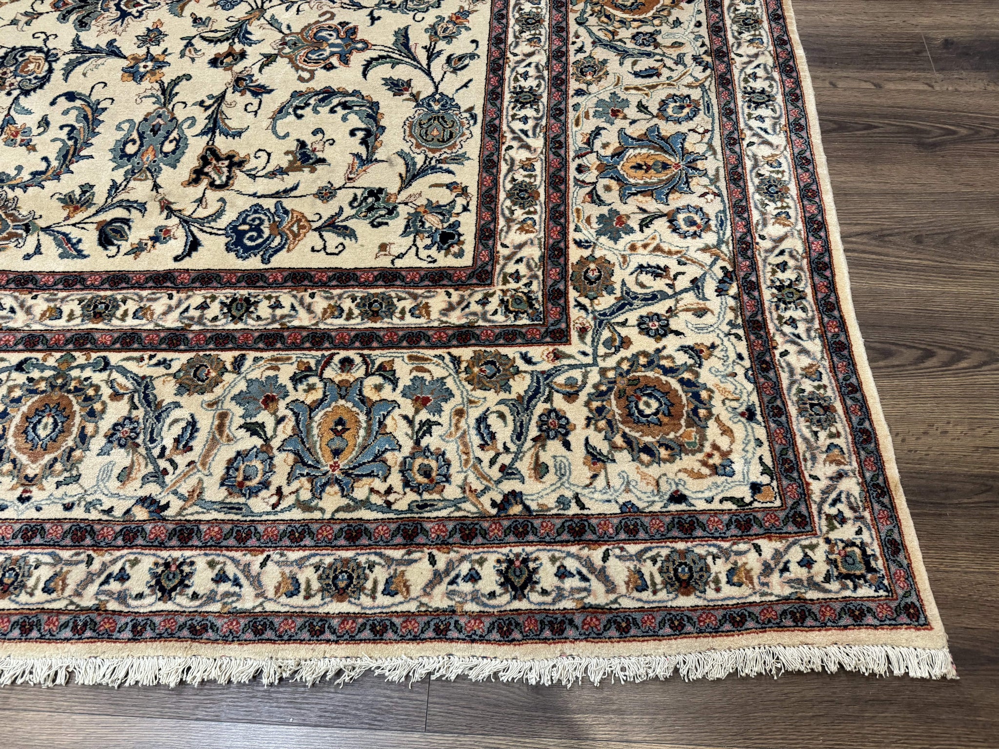 Persian Kashan Rug 10x14, Bone - Beige and Blue, Allover Pattern, Traditional Persian Carpet, Fine 260 KPSI by Jewel Rugs
